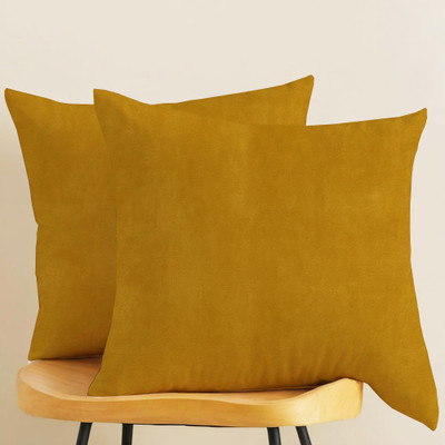 Home Stylish Microfibre Floor Cushion Pack of 2 Solid(Mustard Yellow)
