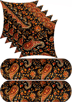 Swikon star Combo Set Of 5 Cushion And 2 Microfibre Floral Bolster Pack of 7(Black, Multicolor)