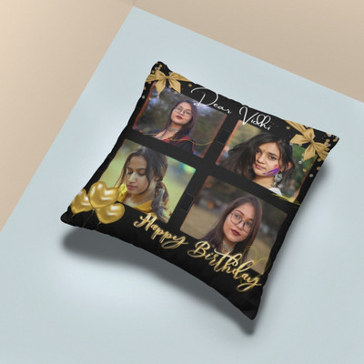 Thunder Buddy Microfibre Cushion Pack of 1 Toons & Characters Personalized Happy Birthday Photo Collage Cushion For Birthday Gift(Black)