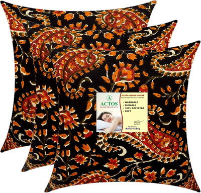 ACTOS Microfibre Cushion Pack of 3 Floral(Blue, Multicolor3)