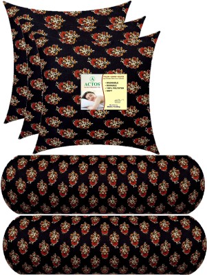 ACTOS 3 Cushion And 2 Microfibre Floral Bolster Pack of 5(Black)