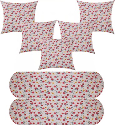 GKM 5 Cushion And 2 Bolster Microfibre Floral Bolster Pack of 7(Multicolor)