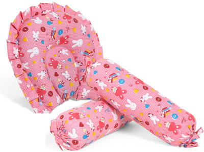 Tinitot Mustard Seeds, Cotton Baby Pillow Pack of 3 Animals Baby Pillow Set With Bolsters(Pink)