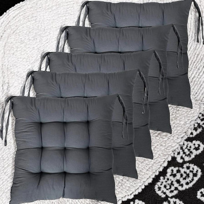 SOFT SNOOZE Soft Luxury Microfibre Solid Chair Pad Pack of 5(Grey)