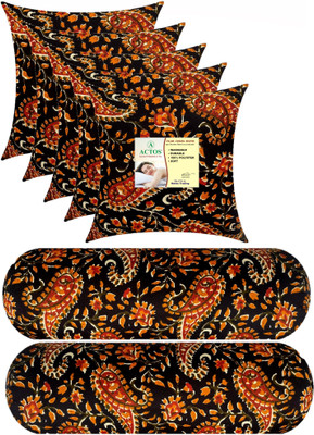 ACTOS Combo Set Of 5 Cushion And 2 Microfibre Floral Bolster Pack of 7(Black, Multicolor5)