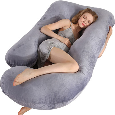 WILD MINT ultra soft j shaped pillow Microfibre, Polyester Fibre Solid Pregnancy Pillow Pack of 1(Grey)