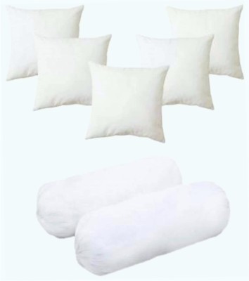 PAHADIYA 5 Cushion 2 Bolster Microfibre Solid Bolster Pack of 7(White)