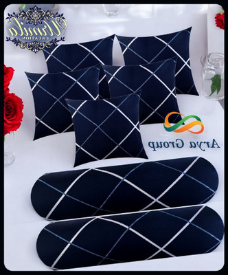 JAYOG ENTERPRISE 5 Cushion 2 Bolster Microfibre Stripes Bolster Pack of 7(Navy Blue)