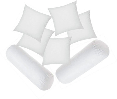 GTX Microfibre Bolster Pack of 7 Solid Decor Set of 5 Cushion & 2(White)