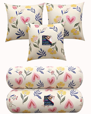 VILLAGERS Microfibre Bolster Pack of 5 Floral 3 Cushion and 2 Bolster(Multicolor)