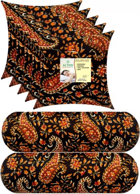 ACTOS Combo Set Of 5 Cushion And 2 Microfibre Floral Bolster Pack of 7(Black, Multicolor20)