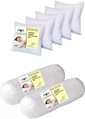 SANJU BROTHER 2 Bolester 5 Cushion Microfibre Solid Bolster Pack of 7(White)