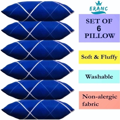 ERANC Polyester Fibre Solid Sleeping Pillow Pack of 6(Blue)