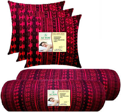 ACTOS 3 Cushion And 2 Microfibre Geometric Bolster Pack of 5(Maroon, Black15)