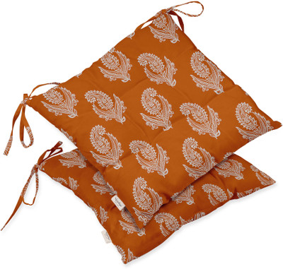 Vargottam Polyester Fibre Motifs Chair Pad Pack of 2(Orange)