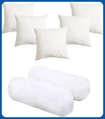 Urmila Creation 2 Bolester 5 Cushion Microfibre Solid Bolster Pack of 7(White)