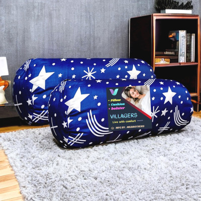VILLAGERS Round Microfibre Abstract Bolster Pack of 2(Blue)
