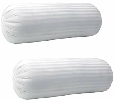 ROYALREOX Microfibre Stripes Bolster Pack of 2(White)