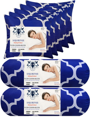 SANJU BROTHER 2 Bolester 5 Cushion Microfibre Abstract Bolster Pack of 7(Blue)