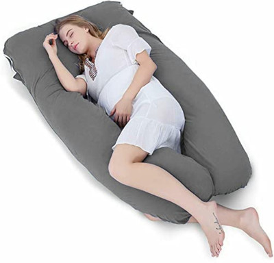 ag pro comfort Polyester Fibre Pregnancy Pillow Pack of 1 Solid, Stripes Ultra Soft U-Shaped Body Maternity Pillow with Cotton Zippered Cover(Gray)