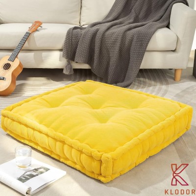 KLODOR Seating, Meditation, Yoga, Pooja, Guests, Chair Pad, Living Room, Bedroom Microfibre Solid Floor Cushion Pack of 1(Yellow)