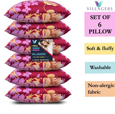 VILLAGERS LUXURY Polyester Fibre Abstract Sleeping Pillow Pack of 6(Pink)