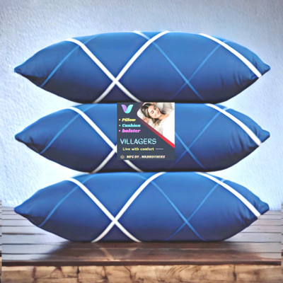 Gaulpastore LUXURY Polyester Fibre Abstract Sleeping Pillow Pack of 3(Blue)