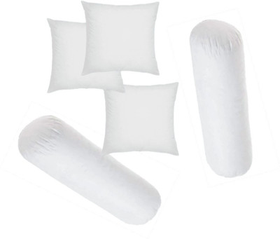 GTX Jaipur Made Set of 2 Bolster & 3 Microfibre Solid Bolster Pack of 5(White)
