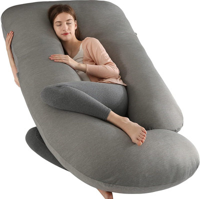 BHEBHA J Shape Polyester Fibre Abstract Pregnancy Pillow Pack of 1(Grey 144)