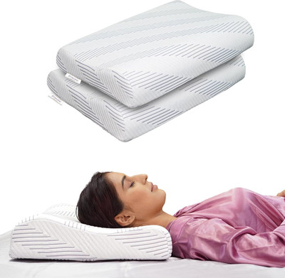 RINIPO Queen Size Memory Foam Geometric Orthopaedic Pillow Pack of 2(Grey)