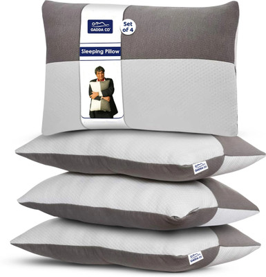 GADDA CO Hollow Sleeping Fiber Pillow with Zip | Height Adjustable Sleeping Pillow, Polyester Fibre Solid Sleeping Pillow Pack of 4(White & Grey)