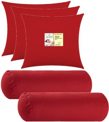 ACTOS Combo Set Of 3 Cushion And 2 Microfibre Solid Bolster Pack of 5(Maroon7)