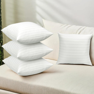 KUBER INDUSTRIES Microfibre Stripes Cushion Pack of 4(White)