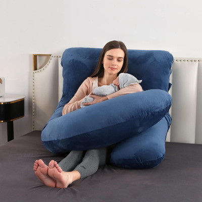 fluffymummy Cotton Solid Pregnancy Pillow Pack of 1(Light Blue)