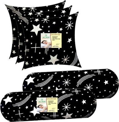 ACTOS 3 Cushion And 2 Microfibre Geometric Bolster Pack of 5(Black8)