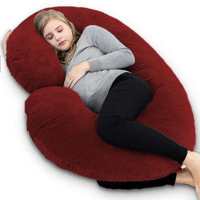 STAR ANGLE Luxurious Imported Velvet C Shaped Microfibre Solid Pregnancy Pillow Pack of 1(Maroon)