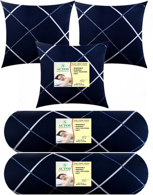 ACTOS Microfibre Bolster Pack of 5 Geometric 3 Cushion 2 bolster(Dark Blue)