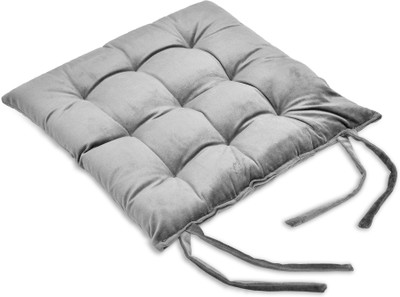 MY ARMOR Square Chair Pads Cushion for Comfortable Sitting with Ties for Pooja, Dining Microfibre Solid Chair Pad Pack of 1(Grey)