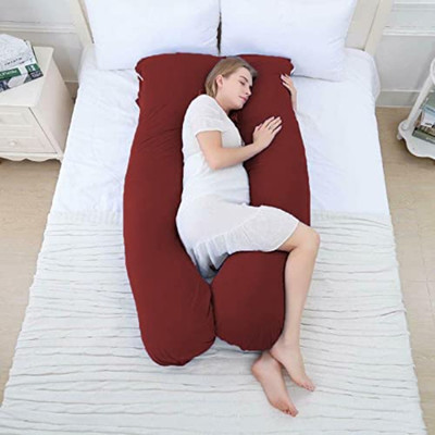 WILD MINT Polyester Fibre Pregnancy Pillow Pack of 1 Solid Ultra soft U shaped pillow(Maroon)