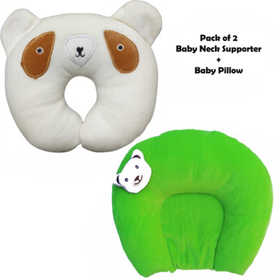 EVK Mustard Seeds, Cotton Baby Pillow Pack of 2 Toons & Characters, Smiley(White Panda and Green U)