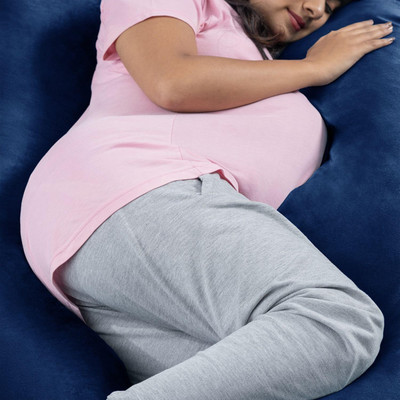 fluffymummy Cotton Solid Pregnancy Pillow Pack of 1(Dark Blue)