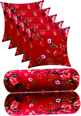 Swikon star Microfibre Bolster Pack of 7 Floral(Maroon)