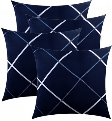 Swikon star Microfibre Cushion Pack of 4 Geometric(Dark Blue)
