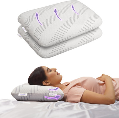 RINIPO Orthopedic Memory Foam Standard Pillow Memory Foam Geometric Sleeping Pillow Pack of 2(White-Grey)