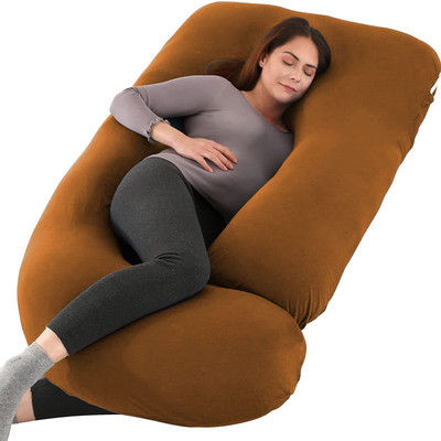 Victostar j shape pregnancy pillow Polyester Fibre Solid Pregnancy Pillow Pack of 1(Brown)