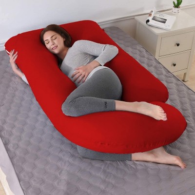 WILD MINT J Shape Polyester Fibre Solid Pregnancy Pillow Pack of 1(Maroon)