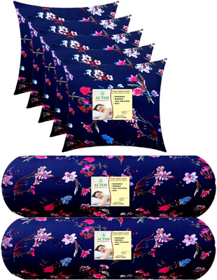 ACTOS Microfibre Bolster Pack of 7 Floral(Blue, Multicolor24)