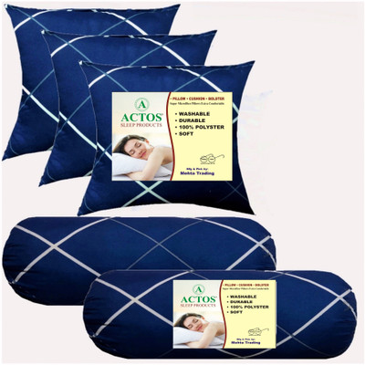 ACTOS 3 Cushion And 2 Microfibre Abstract Bolster Pack of 5(Blue1)