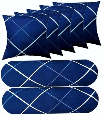 PAHADIYA 5 Cushion 2 Bolster Microfibre Geometric Bolster Pack of 7(Navy Blue)