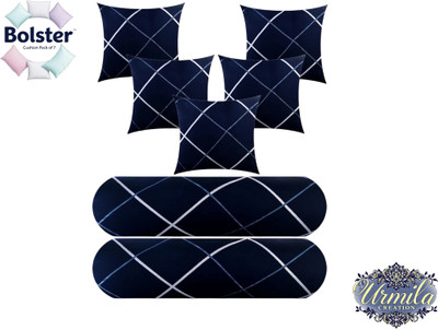 Urmila Creation 5 Cushion 2 Bolster Microfibre Geometric Bolster Pack of 7(Blue)
